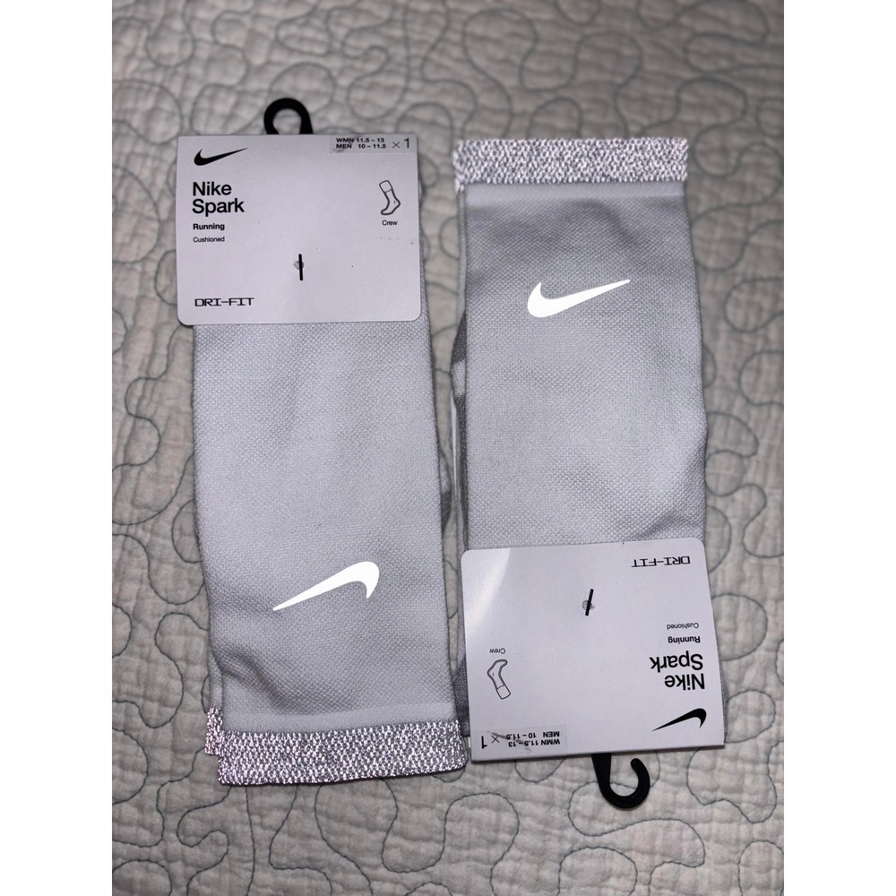 Nike Spark Running Cushioned Crew Socks White Silver Dri-FIT Mens 10-11.5
